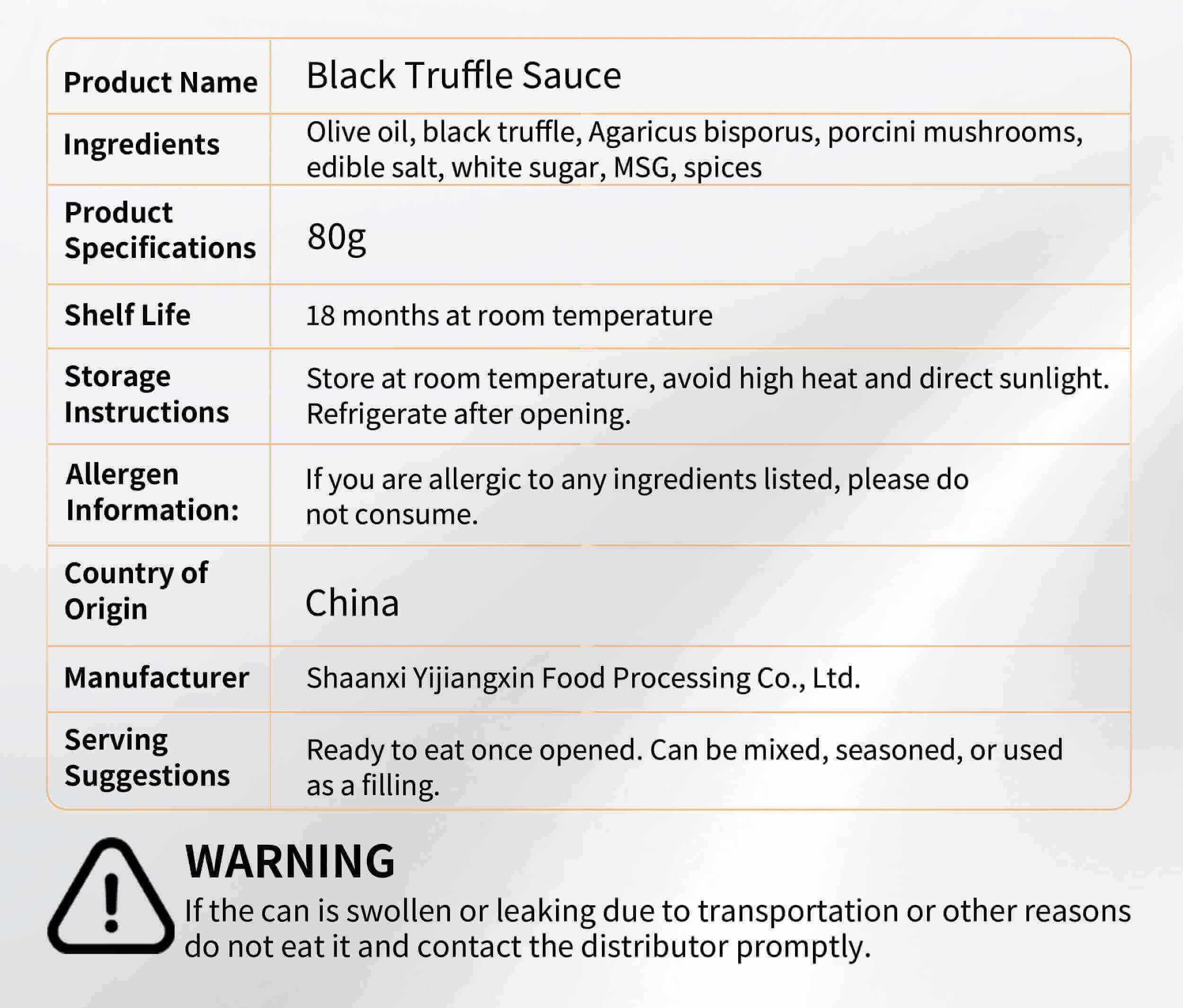 Ingredients of Black Truffle Sauce