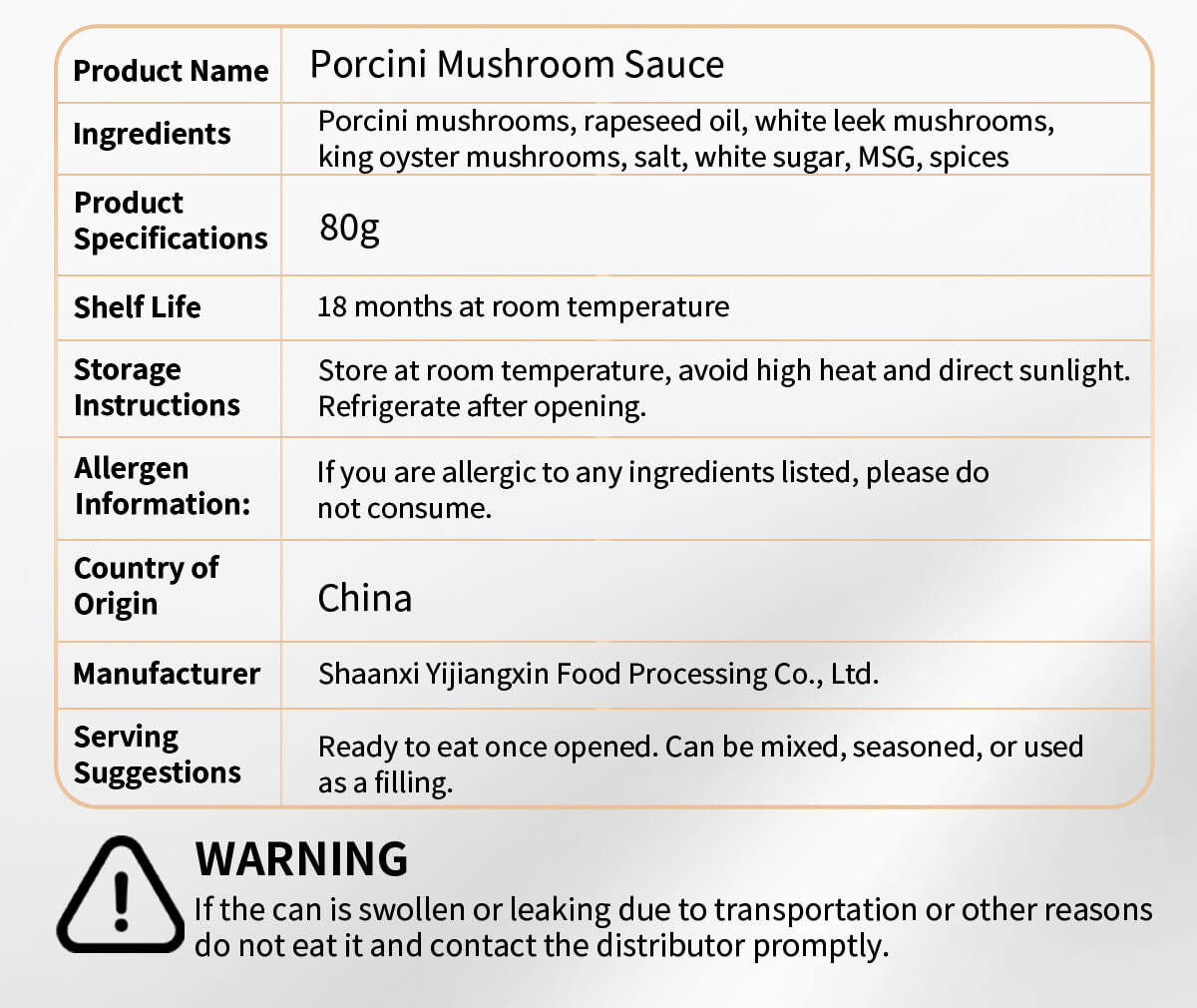 Porcini Mushroom Sauce Ingredient List